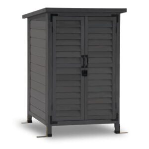 mcombo outdoor wood storage cabinet, small size garden wooden tool shed with double doors, outside tools cabinet for backyard (24.6”x 18.3”x38.2”) 0985 (grey)