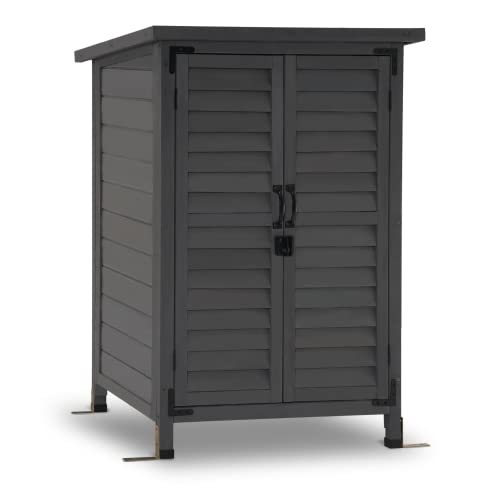 MCombo Outdoor Wood Storage Cabinet, Small Size Garden Wooden Tool Shed with Double Doors, Outside Tools Cabinet for Backyard (24.6”x 18.3”x38.2”) 0985 (Grey)