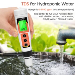 YINMIK PH Meter, Digital 4 in 1 PH EC TDS Temp Meter for Water Hydroponics, Waterproof DWC PH and EC PPM Water Tester with Backlit for Nutrients Growing, Indoor Garden, Home Brewing, Pool, Aquarium