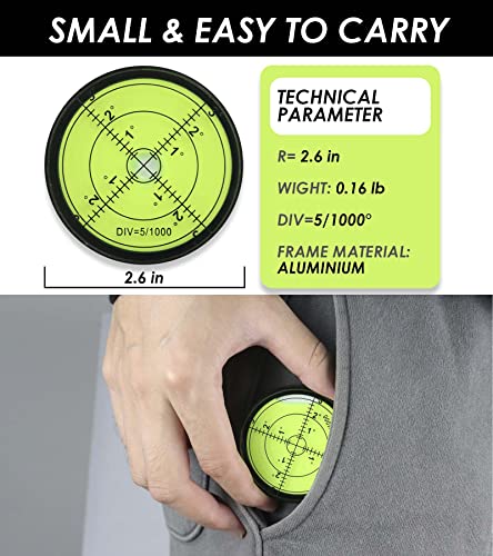 RONGPRO Aluminium High Precision Horizontal Bubble Cardan Level, Bubble Level Tool Circle Round 2.4 Inch 60mm - 2 PCS