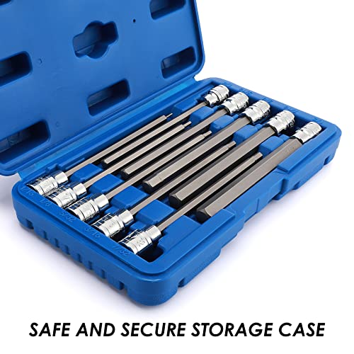 MIXPOWER 3/8 Inch Drive Long Hex Bit Socket Set, 1/16 Inch to 1/2 Inch, SAE, Extra Long Allen Hex Bit Socket Set, CR-V and S2 Steel, 10 Pieces