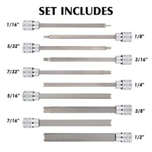 MIXPOWER 3/8 Inch Drive Long Hex Bit Socket Set, 1/16 Inch to 1/2 Inch, SAE, Extra Long Allen Hex Bit Socket Set, CR-V and S2 Steel, 10 Pieces