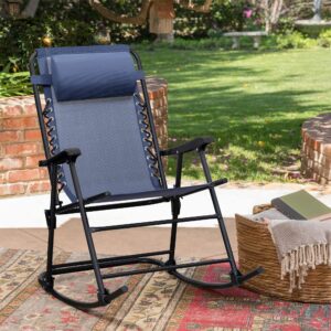 Flamaker Patio Rocking Chair Zero Gravity Chair Outdoor Folding Recliner Foldable Lounge Chair Outdoor Pool Chair for Patio, Poolside and Camping (Blue)