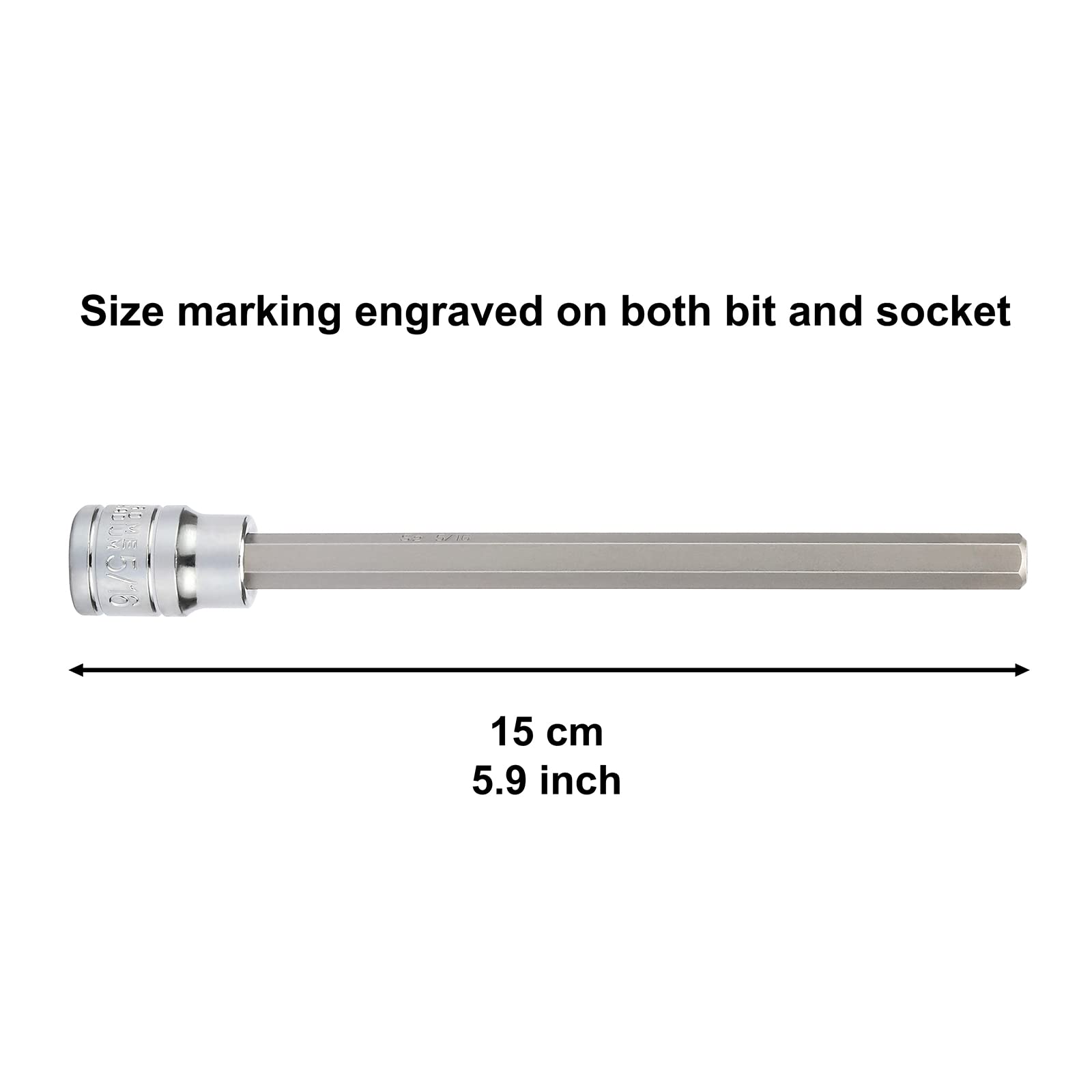 CASOMAN 10 Pieces 3/8 Inch Drive Long Hex Bit Socket Set, 1/16 Inch to 1/2 Inch, SAE, Extra Long Allen Hex Bit Socket Set, CR-V and S2 Steel