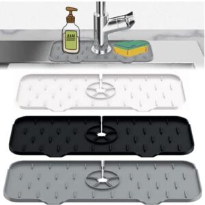 3 pack faucet splash guard mat for kitchen sink, silicone faucet handle drip catcher - sink tray, water backsplash catcher kitchenguard mat sink protector for bathroom & kitchen sink accessories