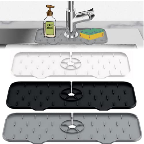 3 Pack Faucet Splash Guard Mat for Kitchen Sink, Silicone Faucet Handle Drip Catcher - Sink Tray, Water Backsplash Catcher Kitchenguard Mat Sink Protector for Bathroom & Kitchen Sink Accessories