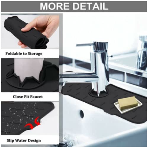 3 Pack Faucet Splash Guard Mat for Kitchen Sink, Silicone Faucet Handle Drip Catcher - Sink Tray, Water Backsplash Catcher Kitchenguard Mat Sink Protector for Bathroom & Kitchen Sink Accessories