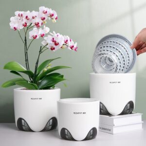 meshpot 6 inch orchid pots with holes,set of 2,double layer plastic imitate ceramic orchid planter provide good air circulation,clear orchid pot match decorative orchid container