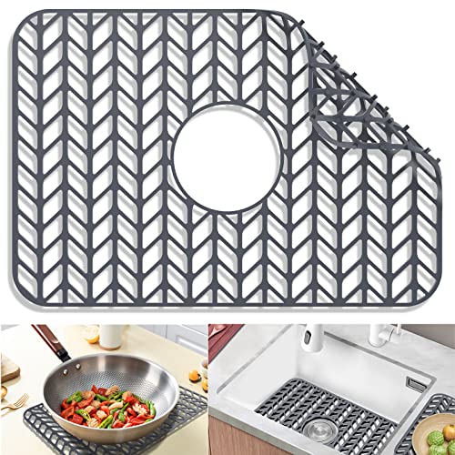 Silicone Sink Mat Protectors for Kitchen 18.2''x 12.5'' JOOKKI Kitchen Sink Protector Grid for Farmhouse Stainless Steel Accessory with Center Drain