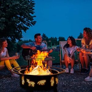 FUNBERRY Fire Pits for Outside,Outdoor Fire Pits with Grill,Wood Burning Fire Pit,30 Inch Firepit with Spark Screen,Log Grate,Poker