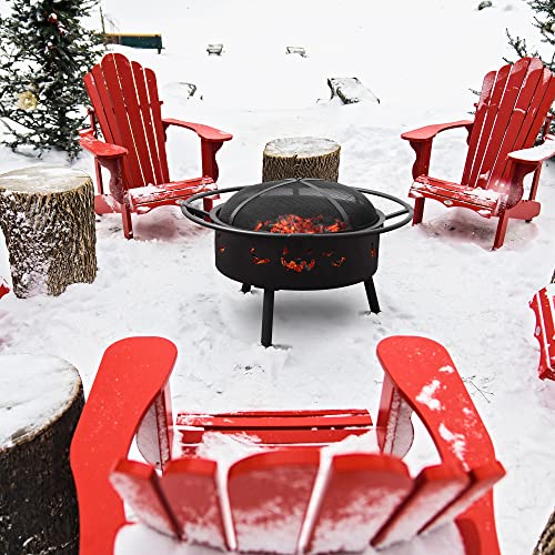 Fire Pit,Outdoor Fire Pits,Wood Fire Pits,Wood Burning Fire Pit,30" Fire Pits for Outside Patio,Backyard Fire Pit with Spark Screen,Log Grate,Poker Black