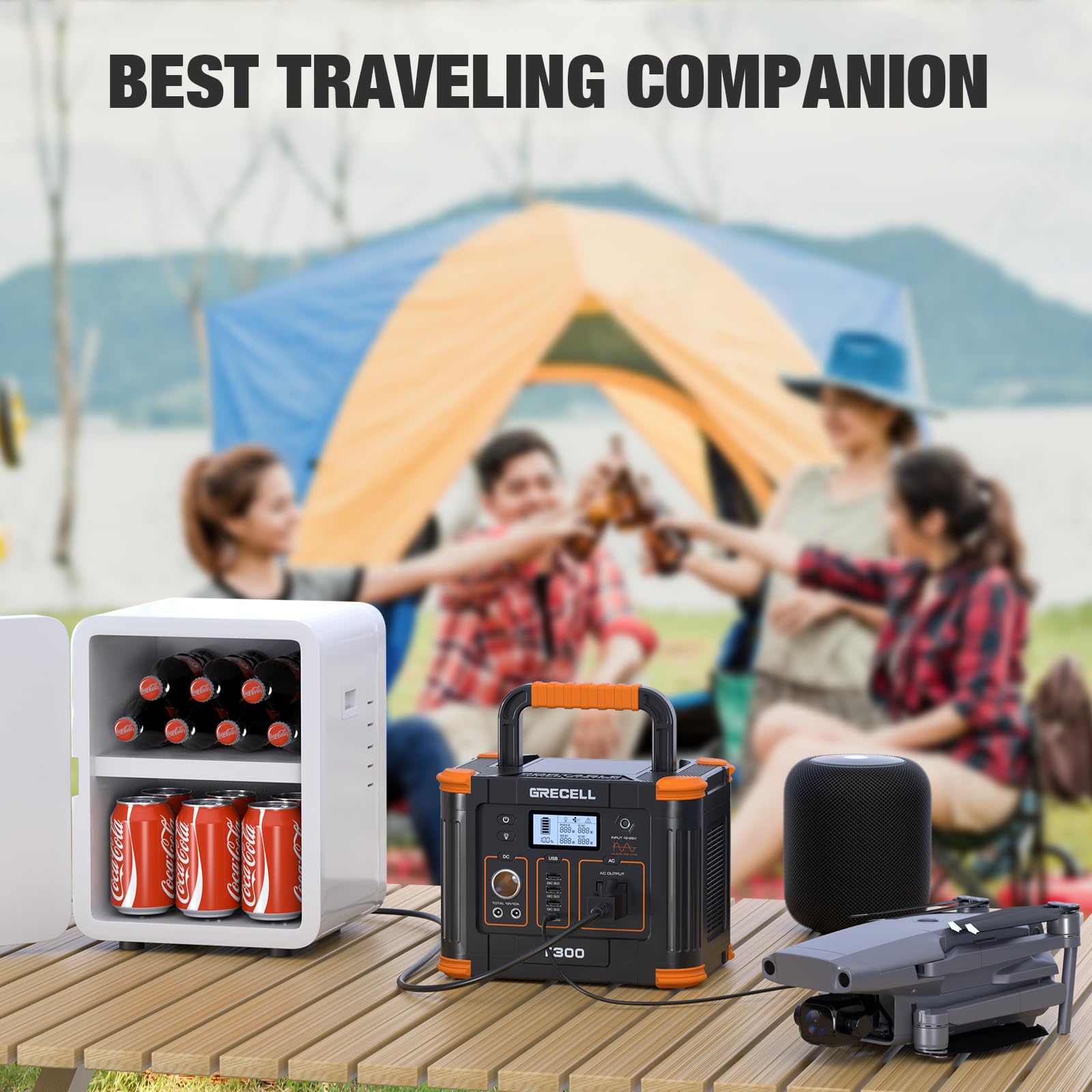 GRECELL 288Wh Portable Power Station and 100W Portable Solar Panel with 330W AC Outlet, Solar Mobile Lithium Battery Pack for Outdoor RV/Van Camping, 60W PD Output