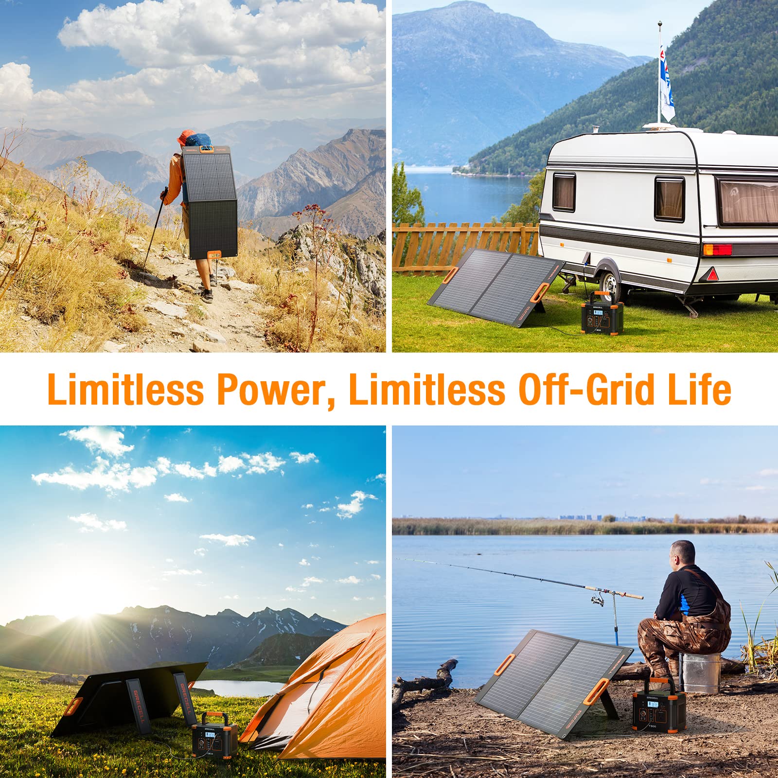 GRECELL 288Wh Portable Power Station and 100W Portable Solar Panel with 330W AC Outlet, Solar Mobile Lithium Battery Pack for Outdoor RV/Van Camping, 60W PD Output