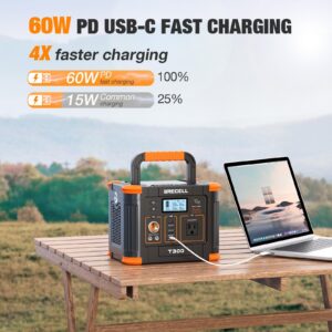 GRECELL 288Wh Portable Power Station and 100W Portable Solar Panel with 330W AC Outlet, Solar Mobile Lithium Battery Pack for Outdoor RV/Van Camping, 60W PD Output