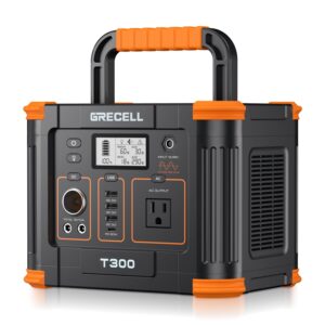 GRECELL 288Wh Portable Power Station and 100W Portable Solar Panel with 330W AC Outlet, Solar Mobile Lithium Battery Pack for Outdoor RV/Van Camping, 60W PD Output