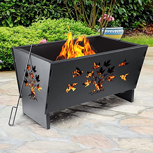 Fire Pits, Outdoor Fire Pit,Firepit for Outside,Wood Burning Fire Pit,28 Inch Cast Iron Fire Pit with Log Grate,Poker Black