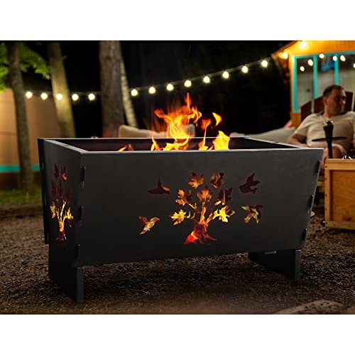 Fire Pits, Outdoor Fire Pit,Firepit for Outside,Wood Burning Fire Pit,28 Inch Cast Iron Fire Pit with Log Grate,Poker Black