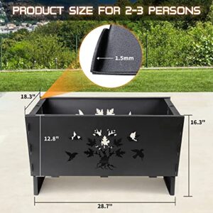 Fire Pits, Outdoor Fire Pit,Firepit for Outside,Wood Burning Fire Pit,28 Inch Cast Iron Fire Pit with Log Grate,Poker Black