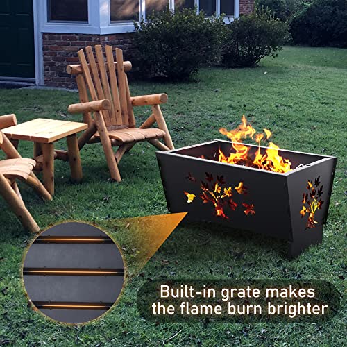 Fire Pits, Outdoor Fire Pit,Firepit for Outside,Wood Burning Fire Pit,28 Inch Cast Iron Fire Pit with Log Grate,Poker Black