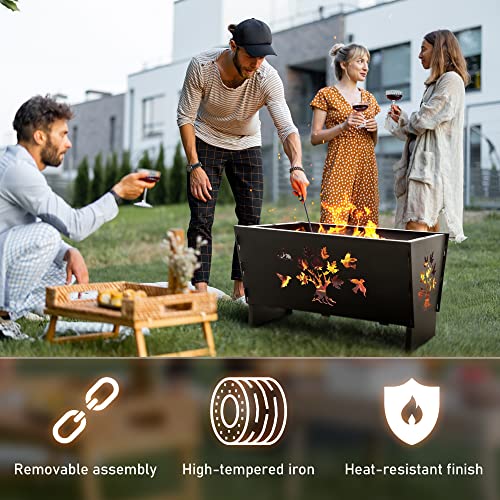 Fire Pits, Outdoor Fire Pit,Firepit for Outside,Wood Burning Fire Pit,28 Inch Cast Iron Fire Pit with Log Grate,Poker Black