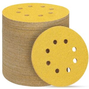potuinom 80pcs 5 inch 8 hole sanding discs 40 grit,gold round hook and loop sandpaper for random orbital sander