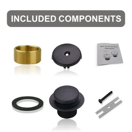 Black Bathtub Drain Tip-Toe Single Hole,Welsan Tub Drain Trim Set Conversion Kit Assembly, Coarse Thread Replacement Trim Kit with 1-Hole Overflow Faceplate Includes an Adapter, Matte Black