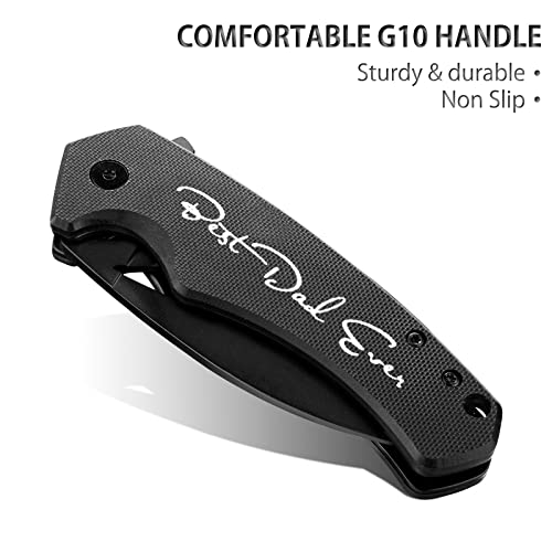 LOTHAR Pocket Knife - Engraved BEST DAD EVER - 2.98'' D2 Steel Blade EDC Knife with G10 Handle - Sharp Folding Knife for EDC - Great Gifts for Dad and Men