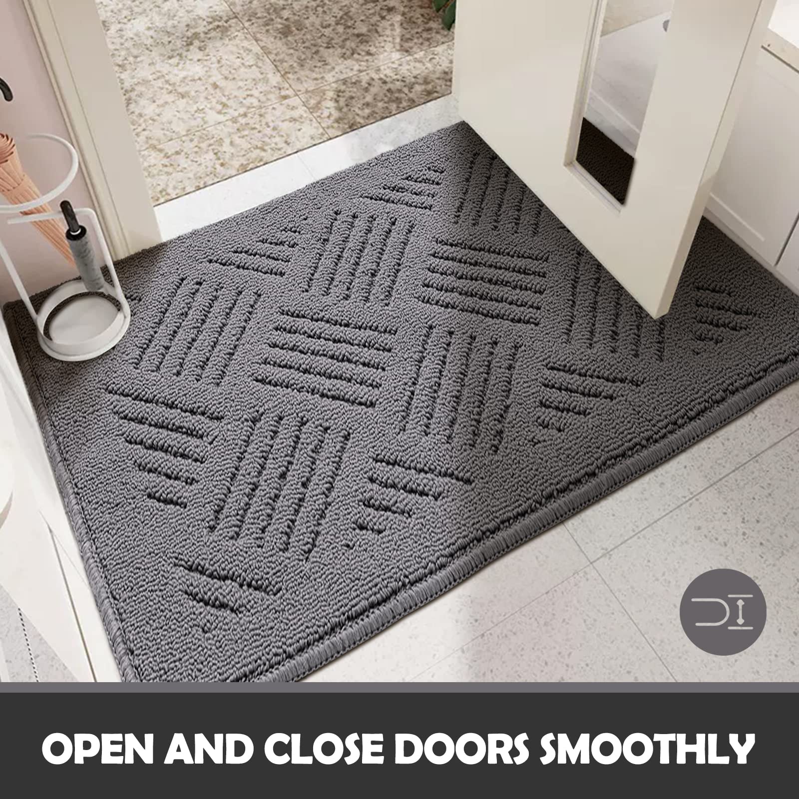 JEEDOVIA Door Mat Indoor Doormat,Front Back Door Mats Non Slip Entrance Rugs Rubber Backing,Inside Doormats for Entryway Low-Profile, Absorbent Resist Dirt Floor Mats Washable,20"x32"Grey