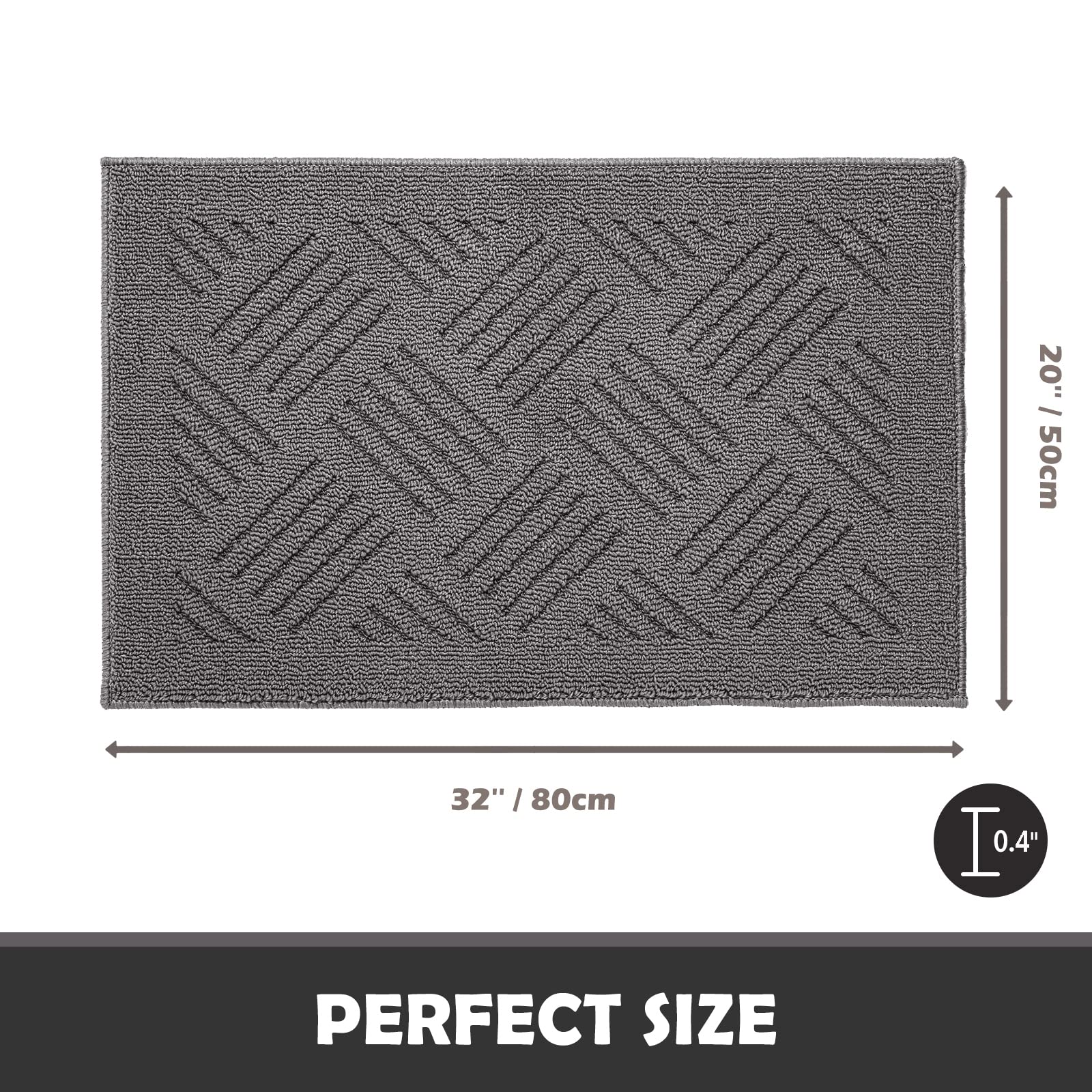 JEEDOVIA Door Mat Indoor Doormat,Front Back Door Mats Non Slip Entrance Rugs Rubber Backing,Inside Doormats for Entryway Low-Profile, Absorbent Resist Dirt Floor Mats Washable,20"x32"Grey