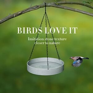 OOHGARDEN Hanging Bird Bath for Outdoor,Garden,Patio, Imitation Stone Texture,Boho Style Design Large Capacity 12 Inch Hanging Bird Water Feeder,Stone Grey