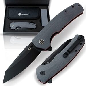 holtzman's gorilla survival folding knife d2 steel blade g10 tactical handle pocket folding knife edc giftset for men (grey and red)