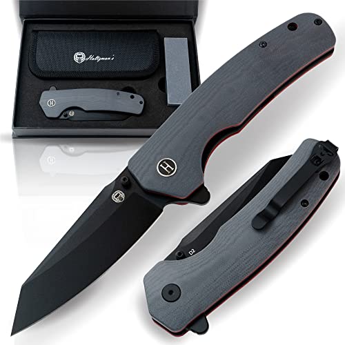 Holtzman's Gorilla Survival Folding Knife D2 Steel Blade G10 Tactical Handle Pocket Folding Knife EDC Giftset for Men (Grey and Red)