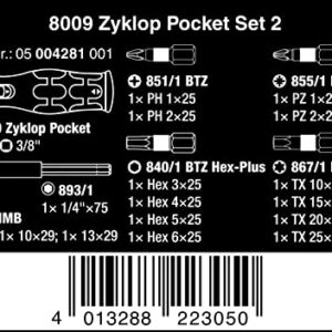 Wera 05004281001 8009 Zyklop Pocket Set 2, Ratchet set, 18 pieces