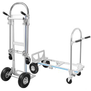 topdeep 2 in 1 aluminum hand truck, industrial convertible hand truck and dolly 1000 lbs capacity, heavy duty hand truck flatform cart with 10" hi tech rubber wheels