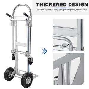 TOPDEEP 2 in 1 Aluminum Hand Truck, Industrial Convertible Hand Truck and Dolly 1000 LBS Capacity, Heavy Duty Hand Truck Flatform Cart with 10" Hi Tech Rubber Wheels