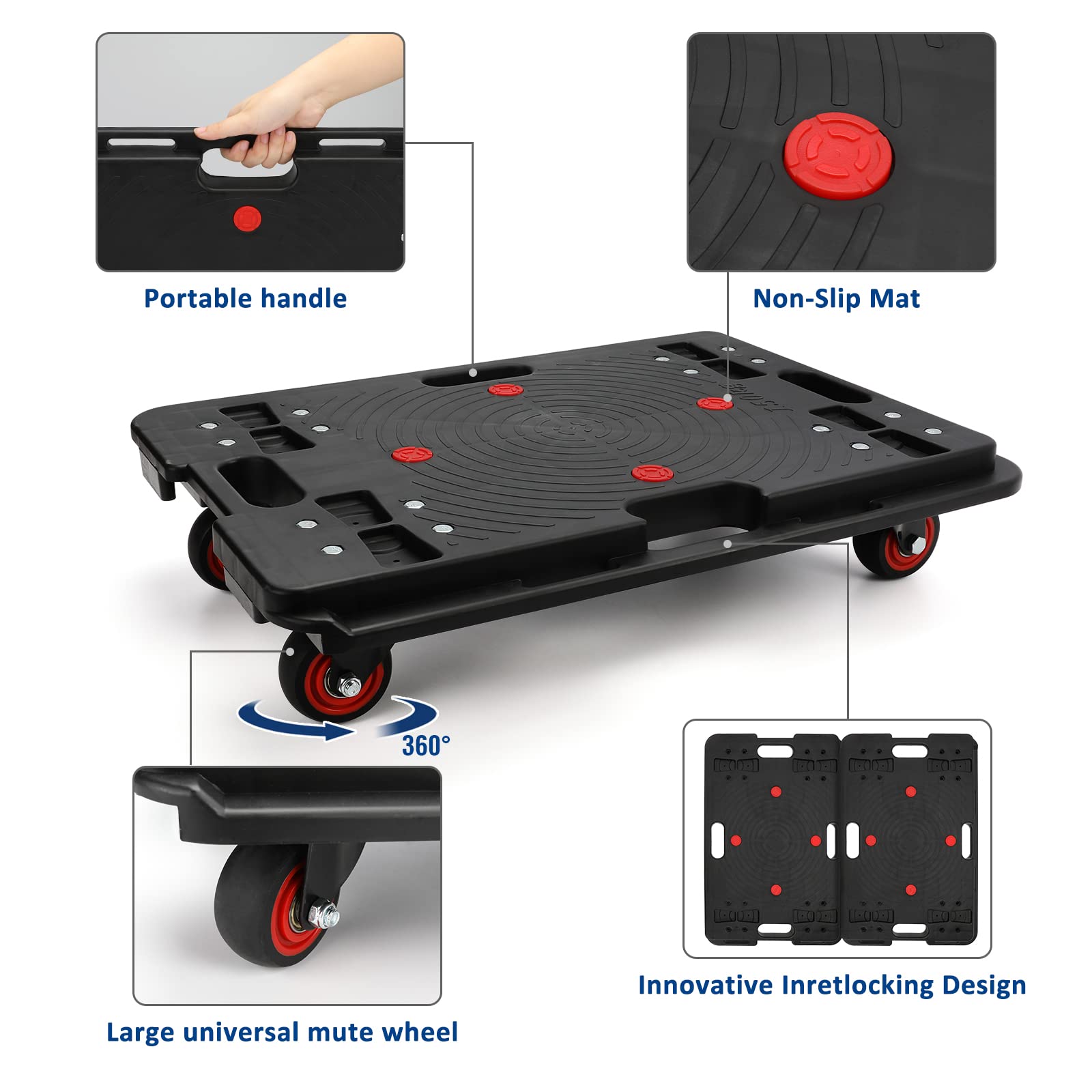 Insdawn Furniture Dolly,Furniture Movers with Wheels, Portable Moving Rollers Leg Dollies for Heavy Furniture, 4 Wheels Flat Dolly, 800 Lbs Capacity, 1 Pack, Black