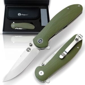 holtzman's gorilla survival folding knife d2 steel blade g10 tactical handle pocket folding knife edc giftset for men (silver and green)