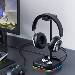 COSDIG RGB Gaming Headphone Stand for Desk,Headset Stand,Headphone Holder Storage with 3 USB and 3.5mm AUX Ports,Headphone Hanger Mount Gaming Earphone Accessories as PC Gamer Gift