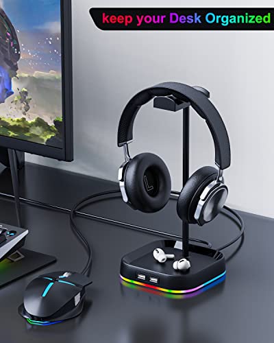 COSDIG RGB Gaming Headphone Stand for Desk,Headset Stand,Headphone Holder Storage with 3 USB and 3.5mm AUX Ports,Headphone Hanger Mount Gaming Earphone Accessories as PC Gamer Gift