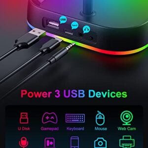 COSDIG RGB Gaming Headphone Stand for Desk,Headset Stand,Headphone Holder Storage with 3 USB and 3.5mm AUX Ports,Headphone Hanger Mount Gaming Earphone Accessories as PC Gamer Gift