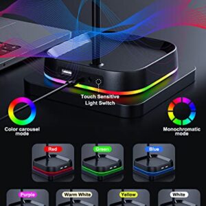 COSDIG RGB Gaming Headphone Stand for Desk,Headset Stand,Headphone Holder Storage with 3 USB and 3.5mm AUX Ports,Headphone Hanger Mount Gaming Earphone Accessories as PC Gamer Gift