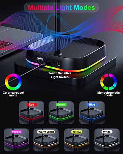 COSDIG RGB Gaming Headphone Stand for Desk,Headset Stand,Headphone Holder Storage with 3 USB and 3.5mm AUX Ports,Headphone Hanger Mount Gaming Earphone Accessories as PC Gamer Gift