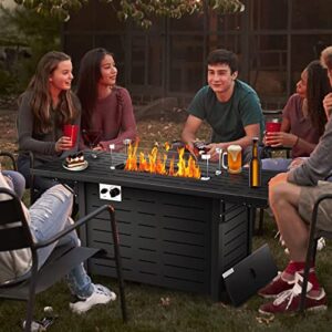 Havato 55" Propane Fire Pit Table,50,000 BTU Gas Fire Pit Table,with Glass Stone,Glass Wind Cover,Quick Auto Ignition Gas Firepit for Outside Picnic Backyard Garden