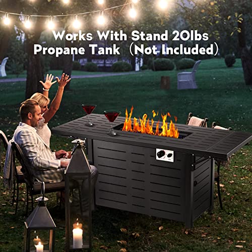 Havato 55" Propane Fire Pit Table,50,000 BTU Gas Fire Pit Table,with Glass Stone,Glass Wind Cover,Quick Auto Ignition Gas Firepit for Outside Picnic Backyard Garden