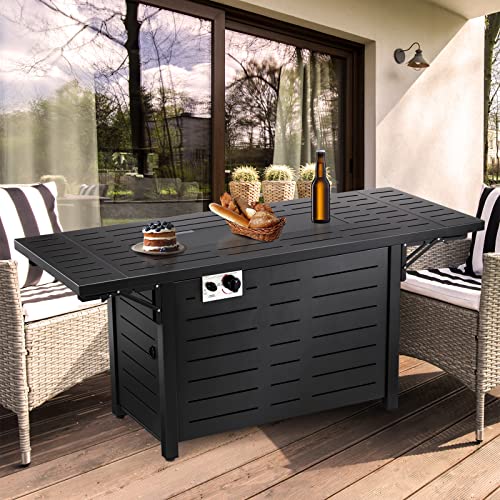 Havato 55" Propane Fire Pit Table,50,000 BTU Gas Fire Pit Table,with Glass Stone,Glass Wind Cover,Quick Auto Ignition Gas Firepit for Outside Picnic Backyard Garden