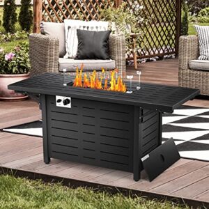 Havato 55" Propane Fire Pit Table,50,000 BTU Gas Fire Pit Table,with Glass Stone,Glass Wind Cover,Quick Auto Ignition Gas Firepit for Outside Picnic Backyard Garden