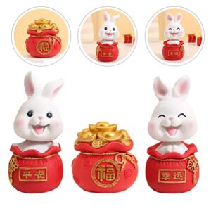 NOLITOY 3PCS 2023 Miniature Rabbit Figures, Chinese Year of The Rabbit Ornament, Resin Bunny Statue with Lucky Money Bag for Souvenir Gift DIY Micro Garden Landscape Bonsai