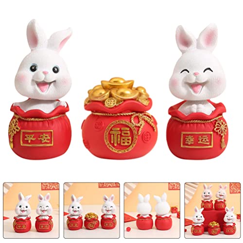 NOLITOY 3PCS 2023 Miniature Rabbit Figures, Chinese Year of The Rabbit Ornament, Resin Bunny Statue with Lucky Money Bag for Souvenir Gift DIY Micro Garden Landscape Bonsai