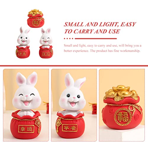 NOLITOY 3PCS 2023 Miniature Rabbit Figures, Chinese Year of The Rabbit Ornament, Resin Bunny Statue with Lucky Money Bag for Souvenir Gift DIY Micro Garden Landscape Bonsai