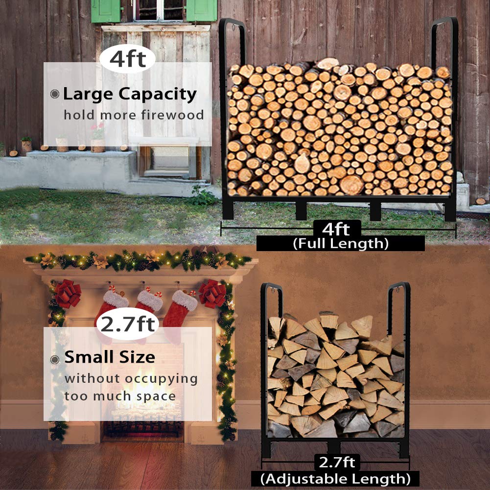 Artibear 4ft Firewood Rack Stand With Cover Upgraded Adjustable Log Holder For Outdoor Indoor Fireplace Wood Pile Storage Stacker Organizer